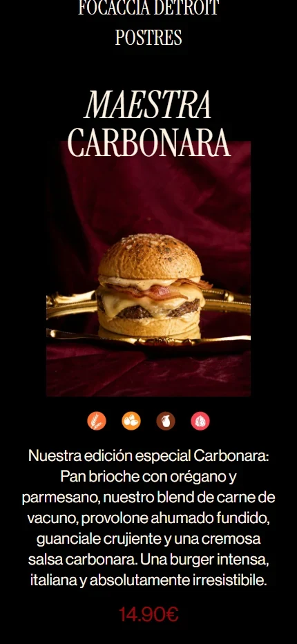 A BURGACCIA menu item on mobile.
