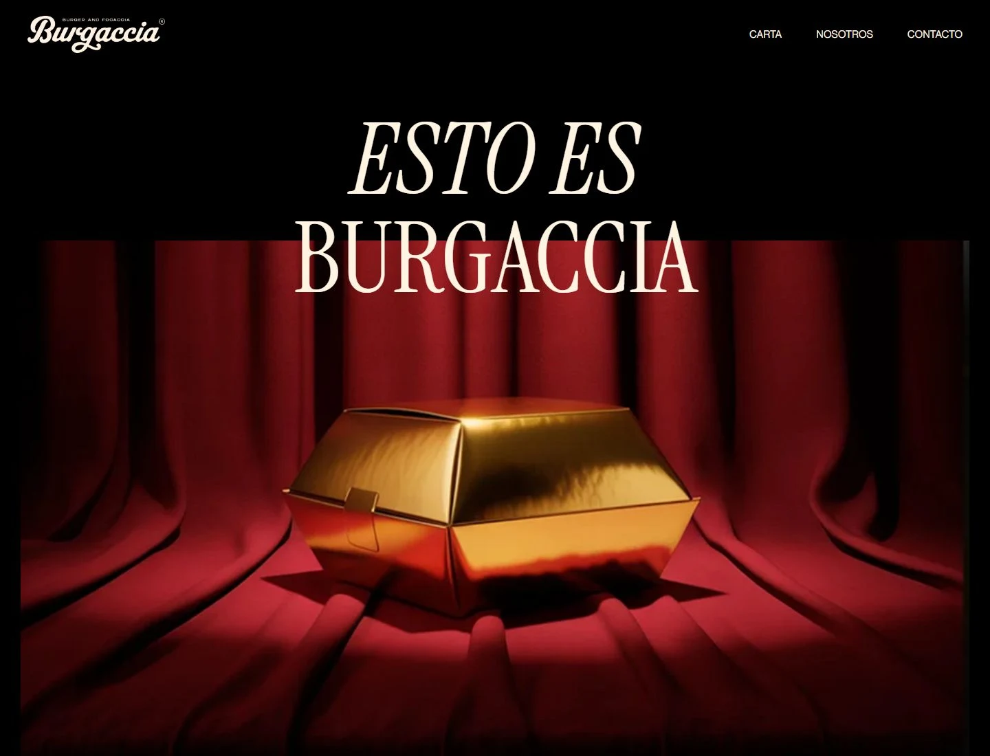 BURGACCIA’s About page, with the heading Esto es BURGACCIA and a gold box.