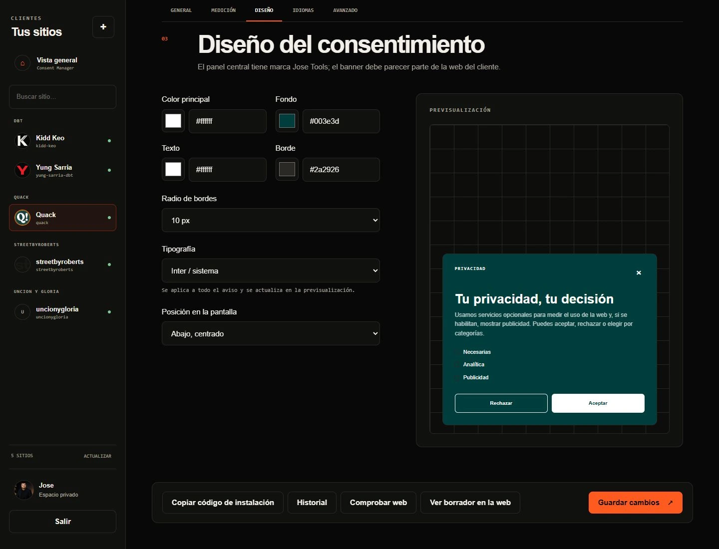 Captura real de CONSENT MANAGER.