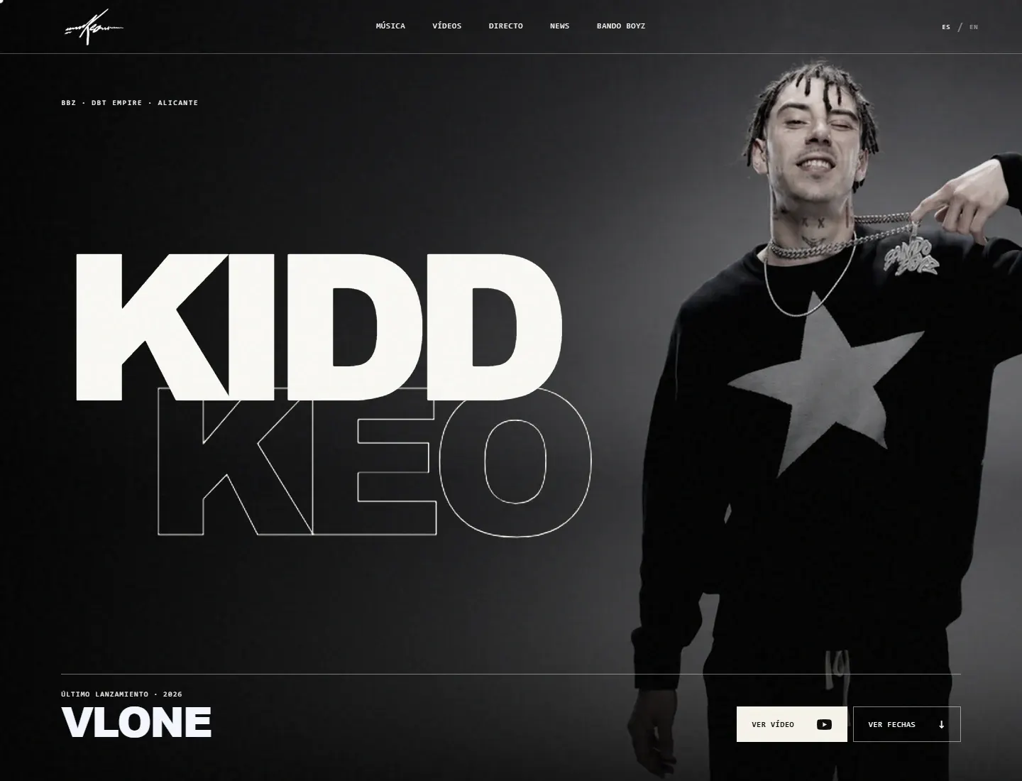 Captura real de la web de KIDD KEO, proyecto de música.