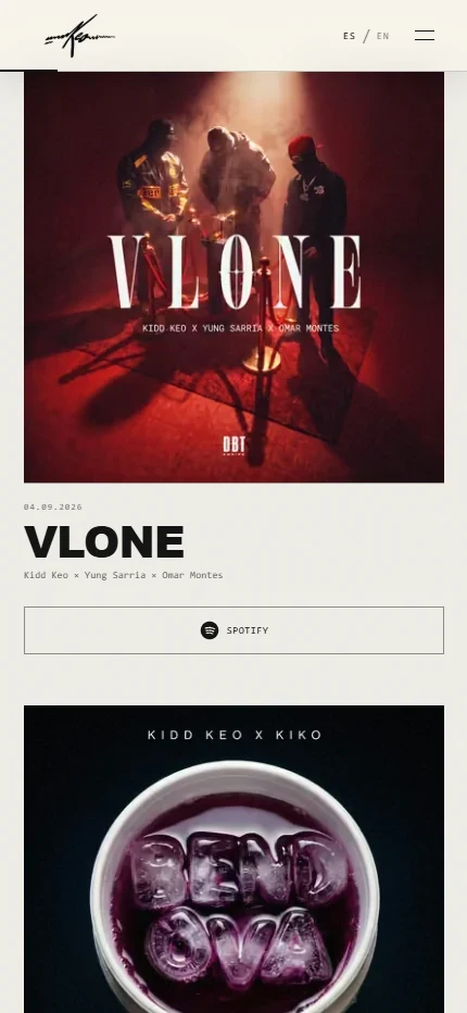 A Kidd Keo music release on the mobile version of his website.