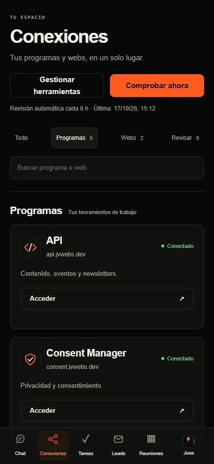 NEXO connections on mobile, with Meetings visible in the bottom navigation.