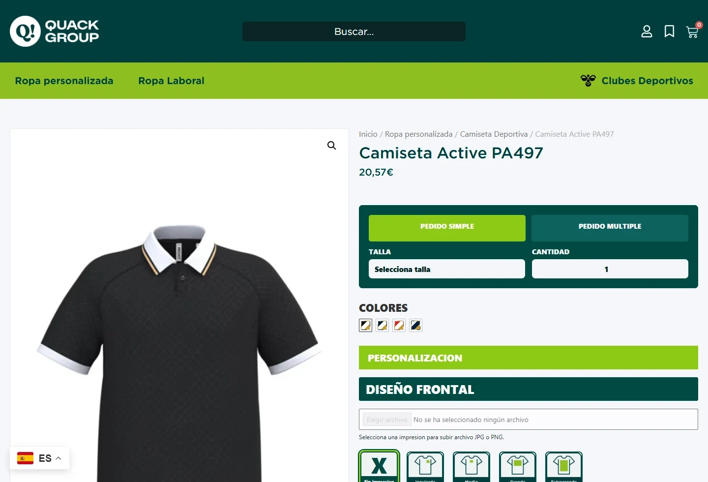 QUACK’s desktop product page, showing personalisation options.